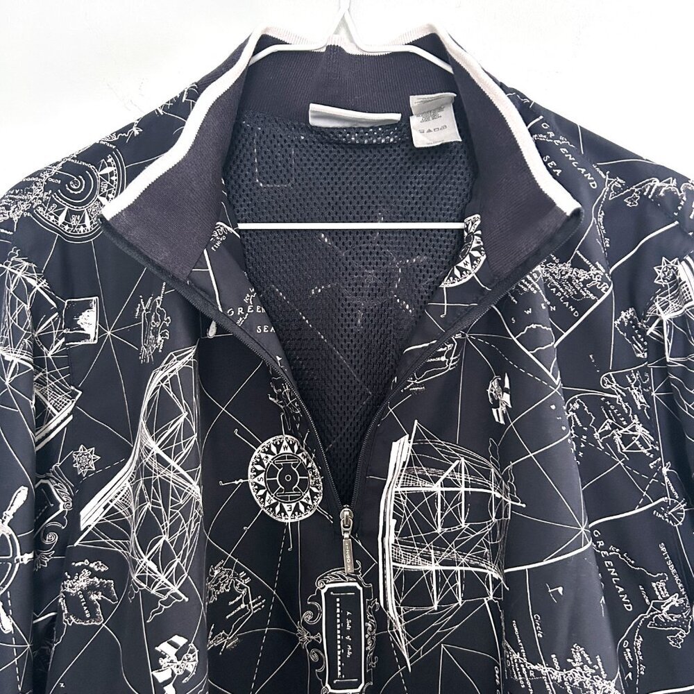 Vintage Liz Golf Nautical Map Womens M Coastal Preppy 90s Windbreaker Pullover - Picture 3 of 11